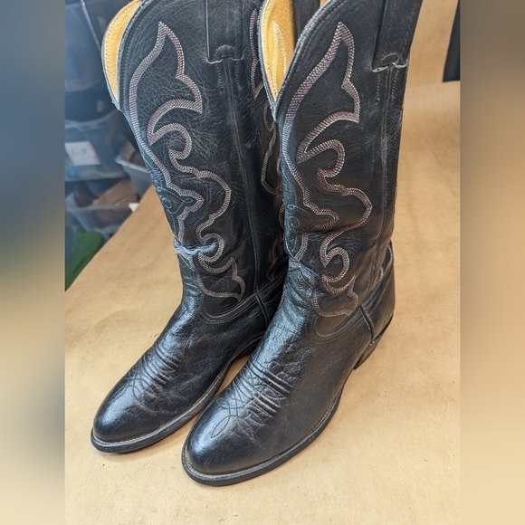Nocona Boots men's size 7.5E  Black Shrunken Bull Shoulder leather classic Weste - Picture 1 of 12